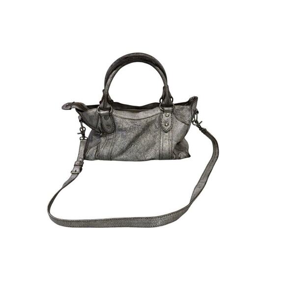 Frye Melissa Satchel/Crossbody Bag Distressed Leather Metallic Gray MSRP $388 - Picture 1 of 16